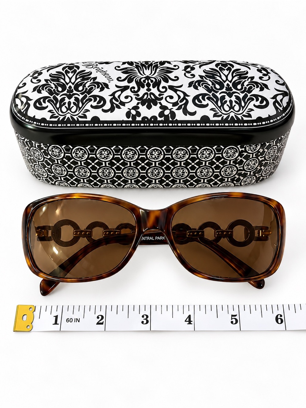 Brighton Central Park Sunglasses Tortoise Brown with Chain Link Temples & Case